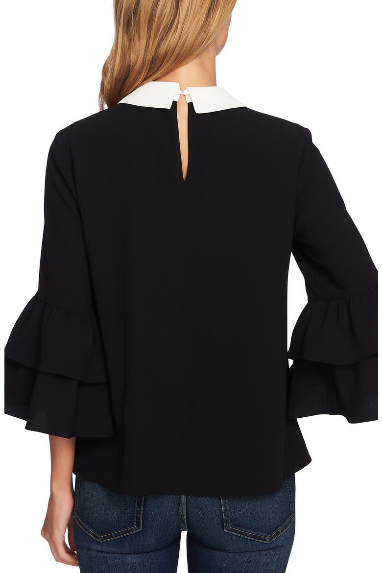 Peter Pan Collar Ruffle Sleeve Blouse, Alternate, color, RICH BLACK