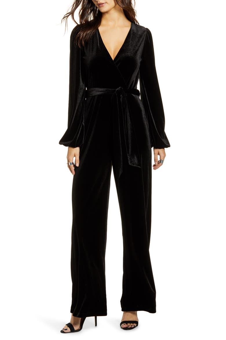 Dylan Velvet Jumpsuit, Main, color, BLACK
