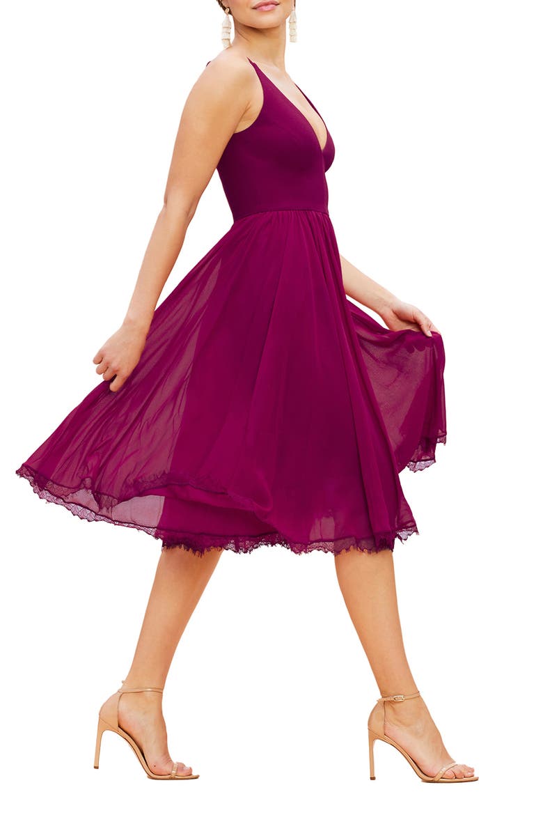Alicia Mixed Media Midi Dress, Alternate, color, DARK MAGENTA
