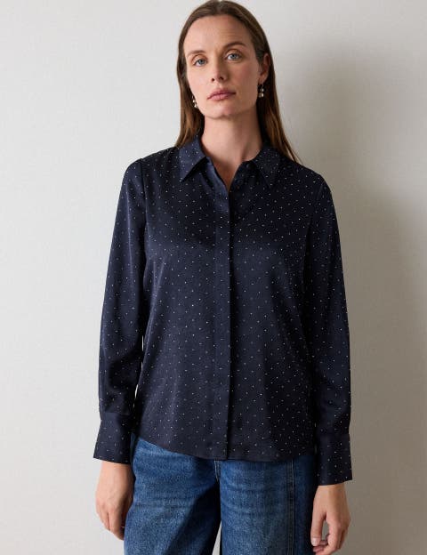 Hot Fix Hammered Studded Satin Shirt