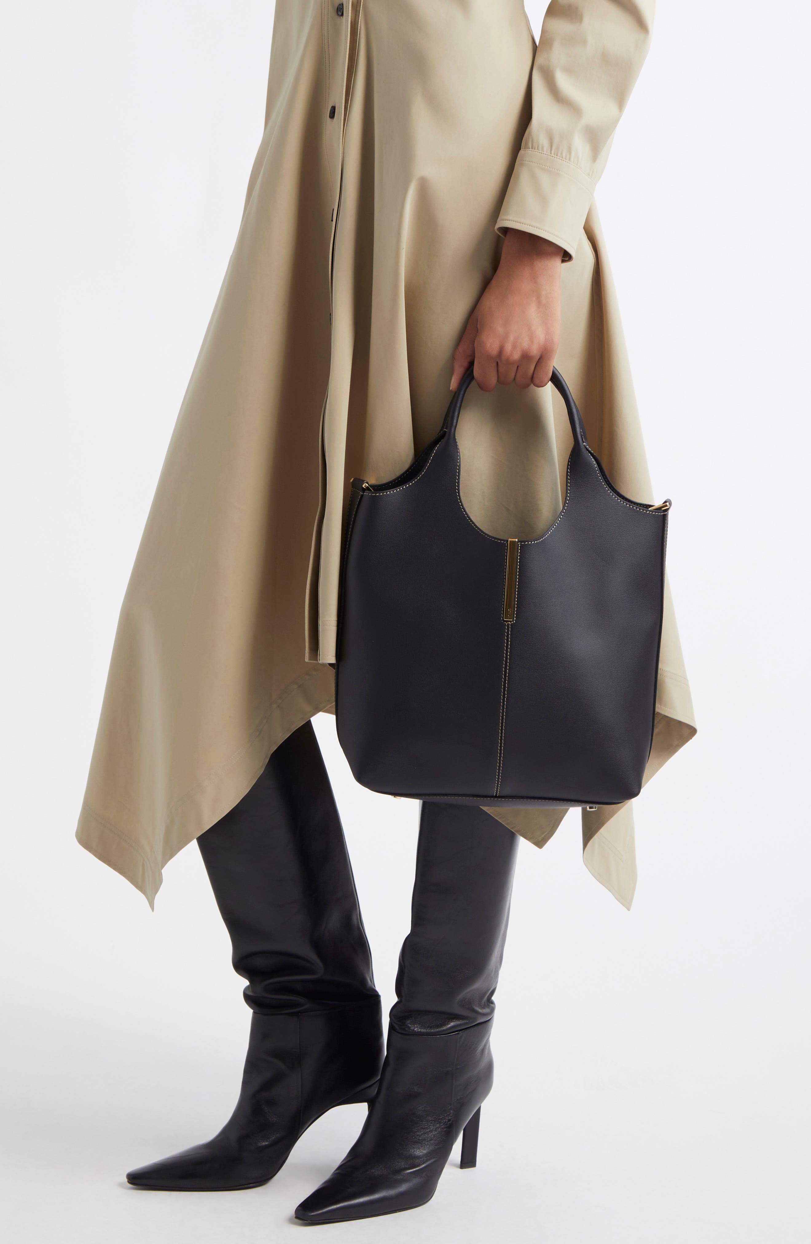 Tod's Small Ebr Top Handle Leather Tote, Alternate, color, Nero