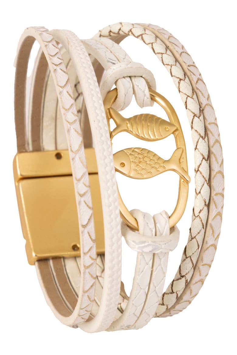 Fish Multi Strand Leather Bracelet, Main, color, WHITE