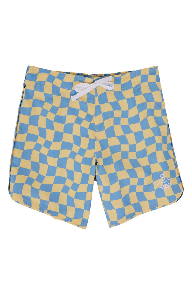 SEAESTA SURF Kids' Wavy Checks Banana Board Shorts, Main, color, Banana