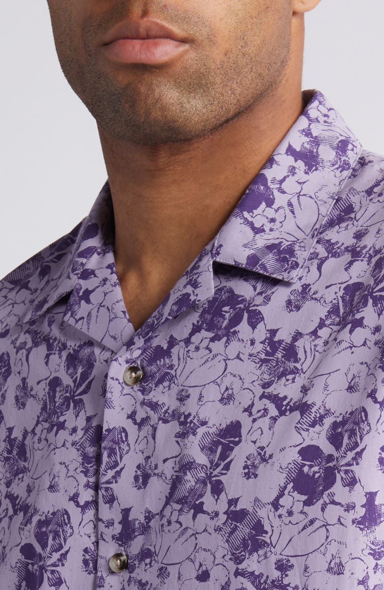 TravisMathew Phoning In Floral Camp Shirt, Alternate, color, Imperial