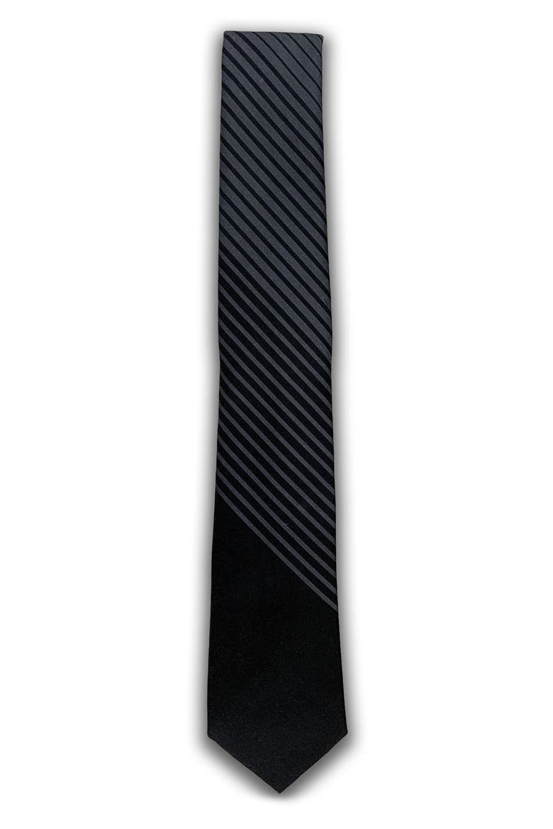 Men's Variegated Stripe Cotton Tie, Main, color, BLACK/ GREY