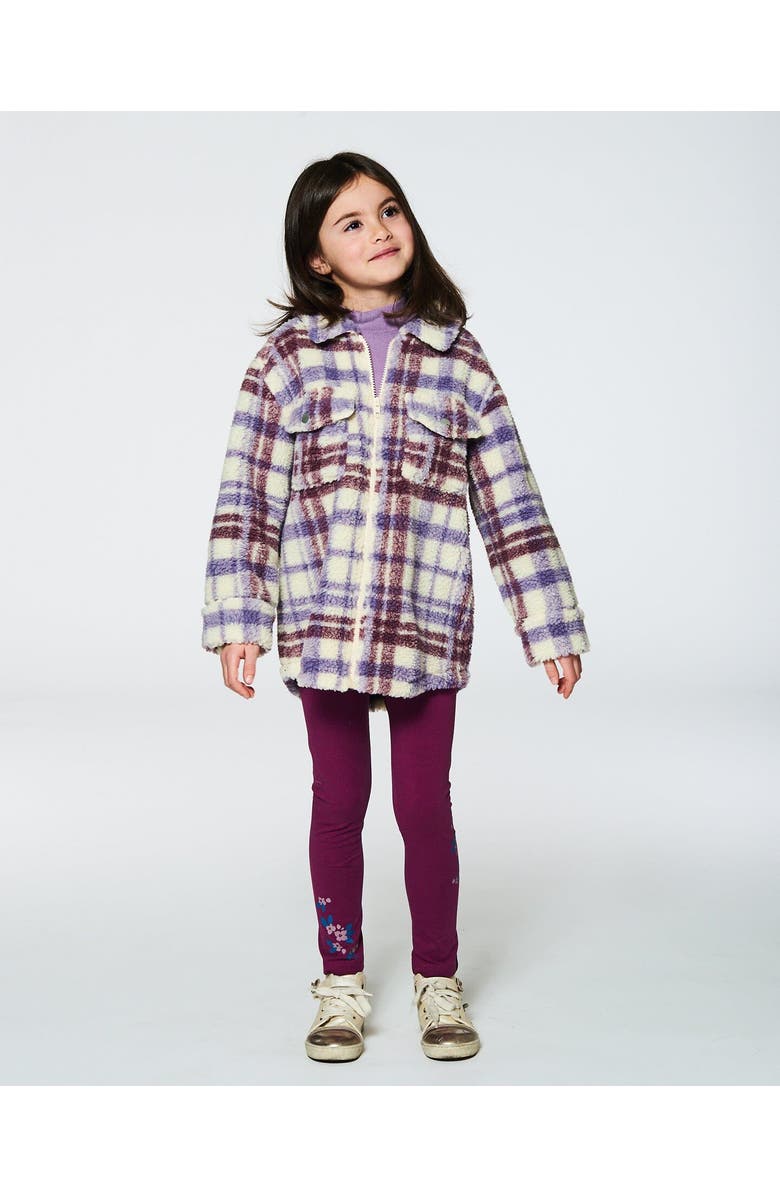 Deux par Deux Little Girl's Zip Front Soft Fleece Overshirt Plaid Purple And White, Alternate, color, 
