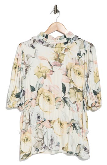T Tahari Floral Peplum Top In Blooming Petals Print