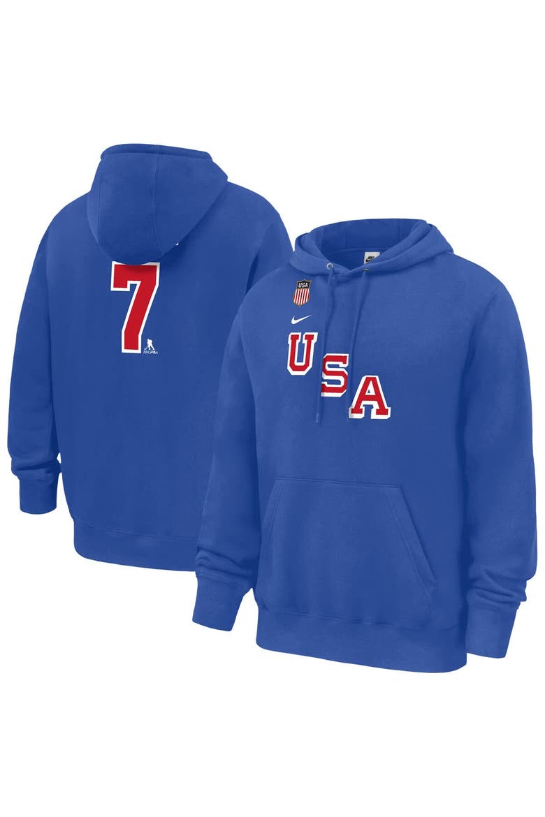 Men's Nike Brady Tkachuk Royal US Hockey 2026 Name & Number Hoodie, Main, color, Royal