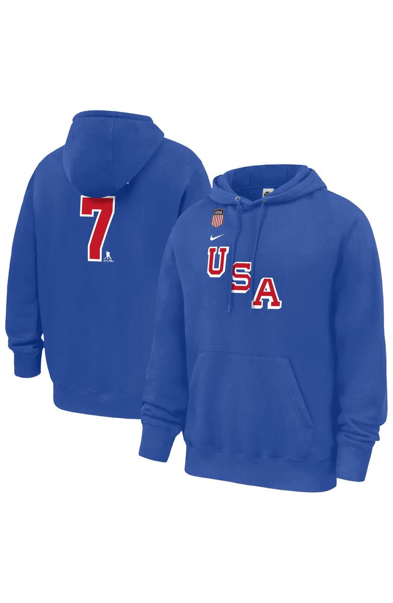 Nike Men's Nike Brady Tkachuk Royal US Hockey 2026 Name & Number Hoodie, Main, color, Royal