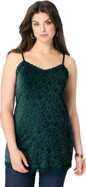 Roaman's Lace Trim Knit Cami With Adjustable Straps