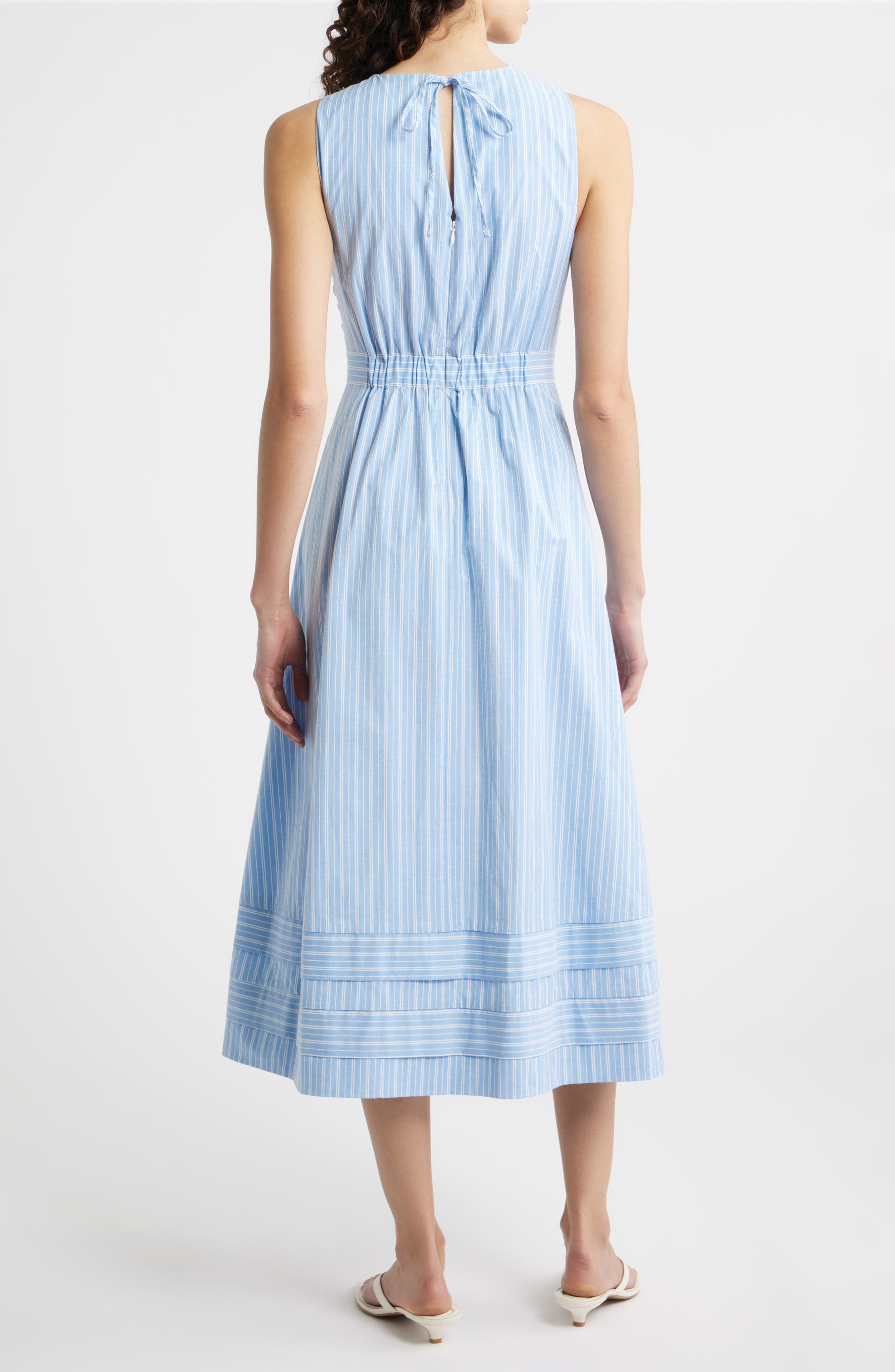 sleeveless striped midi dress for women Women's All the Energy Pink Multi Stripe Cotton Sleeveless Midi Dress | Size: L