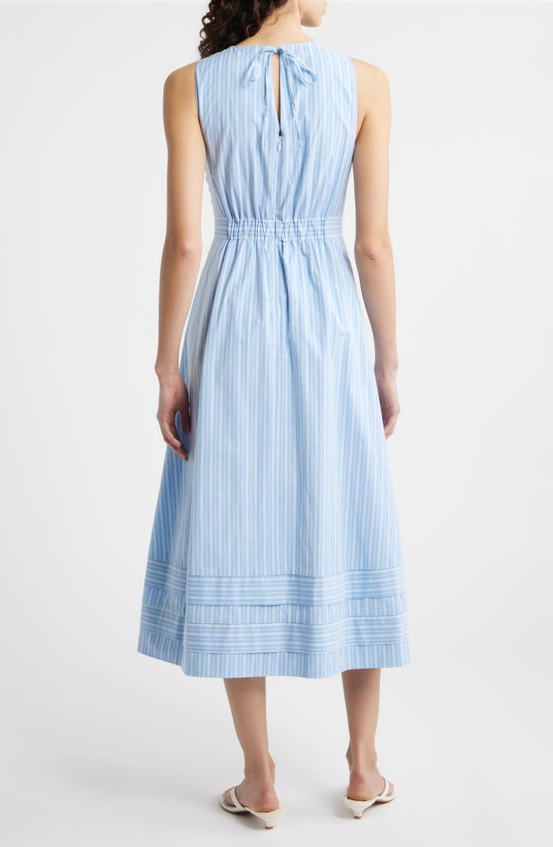 Eliza J Stripe Sleeveless Cotton Blend Midi Dress, Alternate, color, Blue White