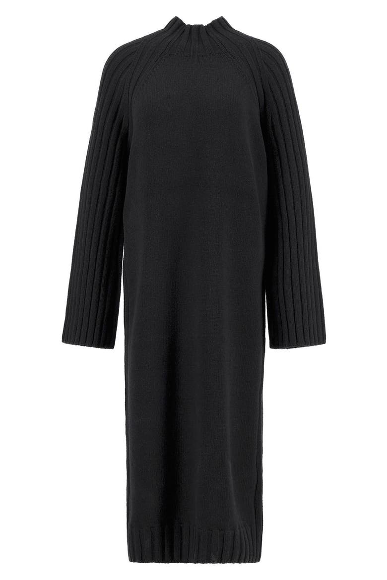 Vera Funnel Neck Long Sleeve Cotton Blend Midi Sweater Dress, Alternate, color, BLACK