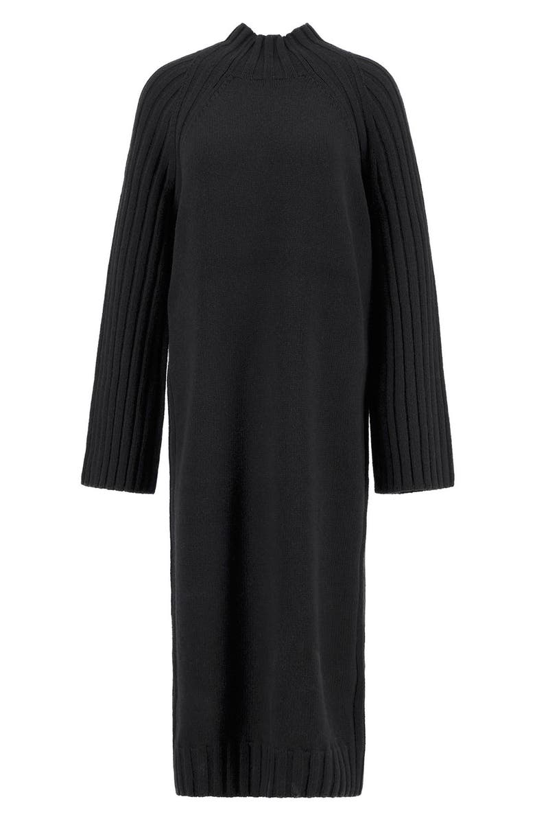 Barbour Vera Funnel Neck Long Sleeve Cotton Blend Midi Sweater Dress, Alternate, color, Black