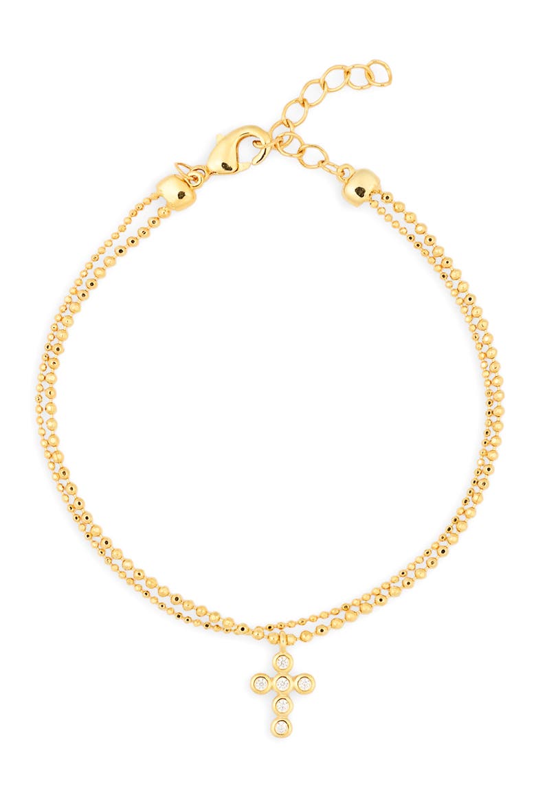 Two Strand Bead Chain Cross Charm Bracelet, Main, color, CLEAR- GOLD