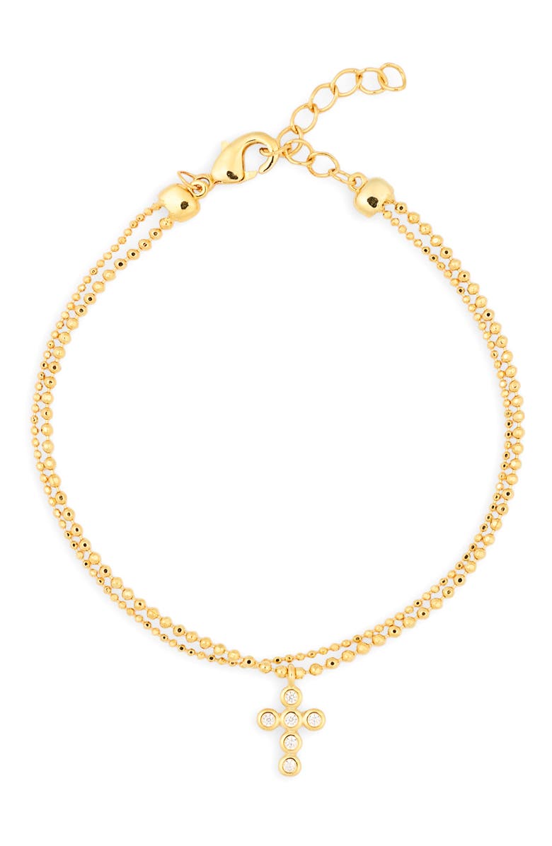 NORDSTROM RACK Two Strand Bead Chain Cross Charm Bracelet, Main, color, Clear- Gold