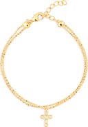 NORDSTROM RACK Two Strand Bead Chain Cross Charm Bracelet