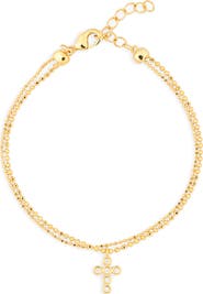 NORDSTROM RACK Two Strand Bead Chain Cross Charm Bracelet