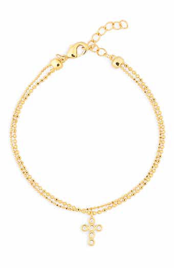 NORDSTROM RACK Two Strand Bead Chain Cross Charm Bracelet