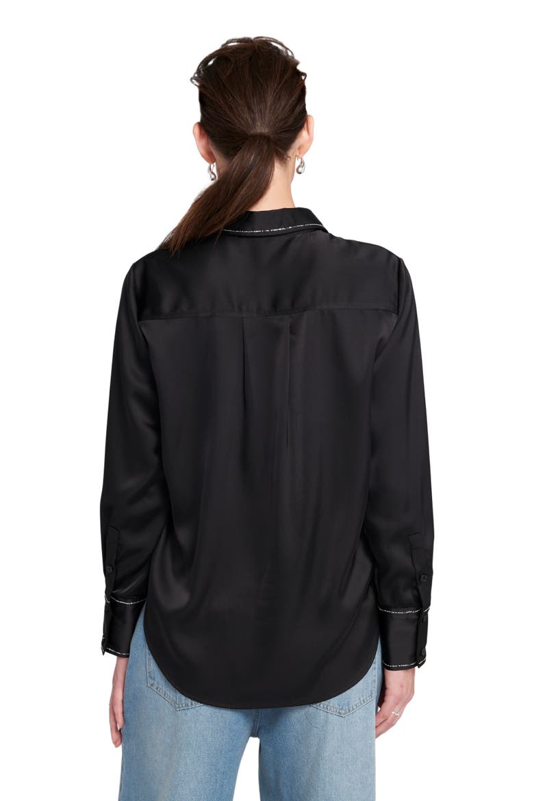 Sparkle Trim Satin Shirt Button Down Top, Alternate, color, Black/Sparkle