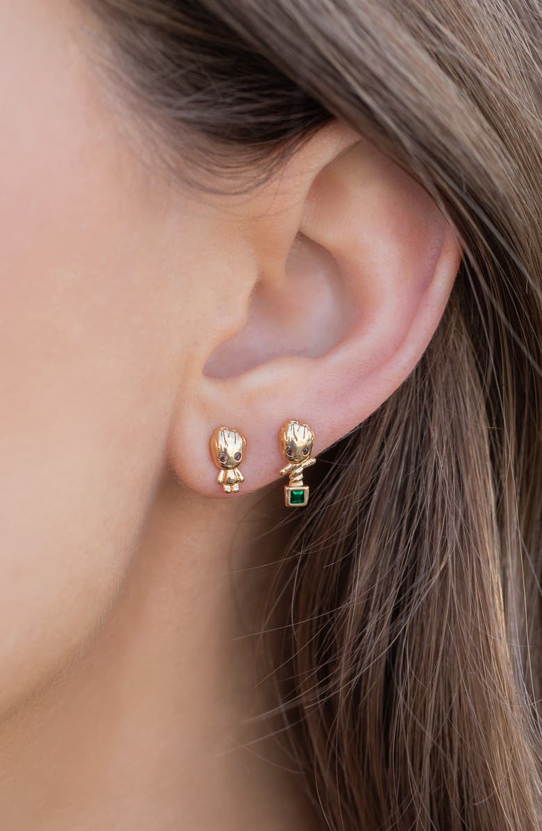 Girls Crew Marvel<sup
®</sup
 Guardians of the Galaxy<sup
™</sup
 Groot Mismatched Stud Earrings, Alternate, color, Gold