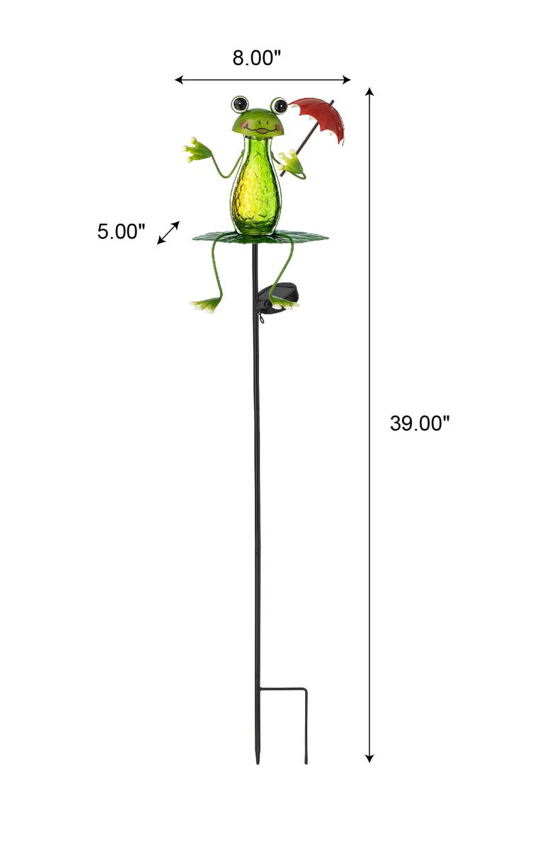 Glitzhome Spring Garden Solar Frog or Hummingbird Yardstake, Alternate, color, Green