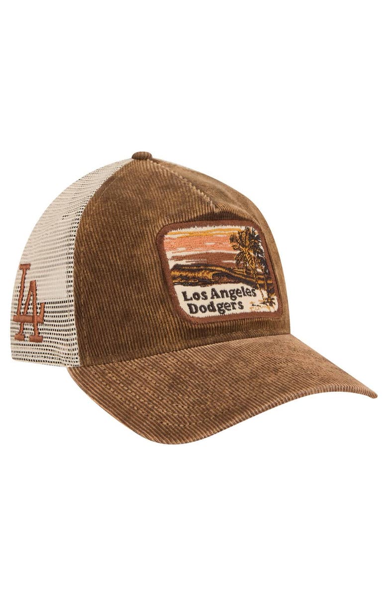 New Era Men's New Era Dark Brown Los Angeles Dodgers Vintage Landscape 9TWENTY A-Frame Adjustable Trucker Hat, Main, color, Dark Brown