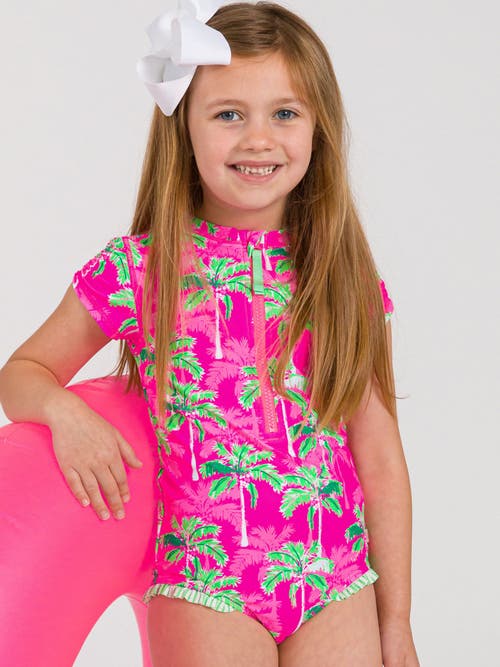 Rufflebutts Girls Short Sleeve Upf50+ One Piece Rash Guard In Multi