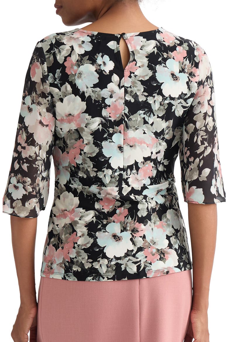 Floral Print Mixed Media Tie Waist Top, Alternate, color, BLACK MULTI