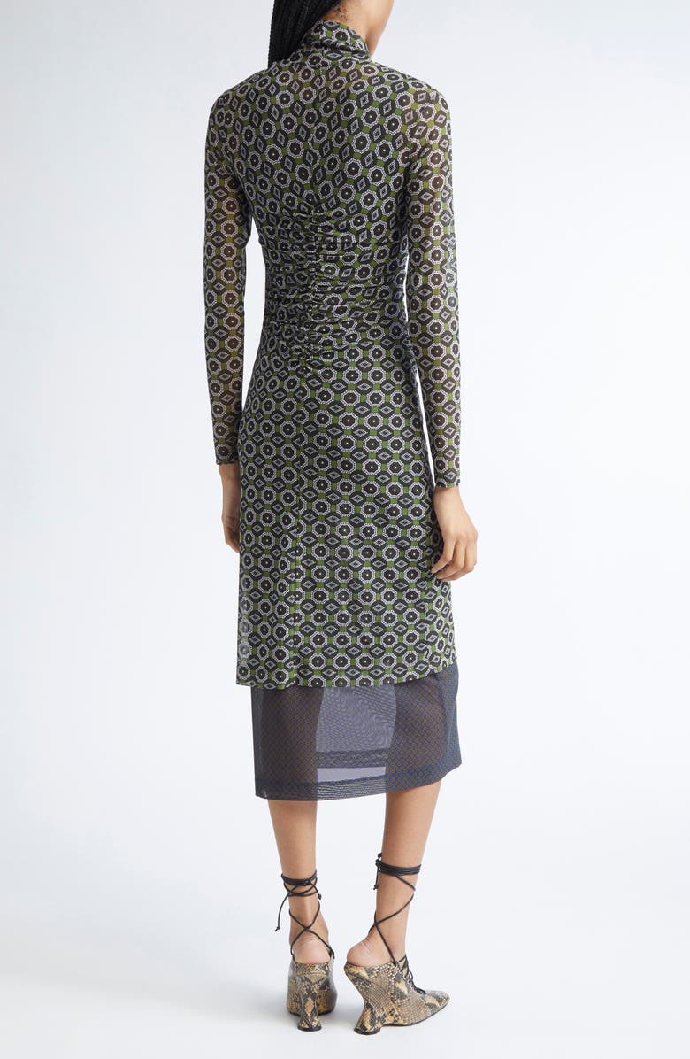Dries Van Noten Hofes Tie Print Layered Long Sleeve Mesh Midi Dress, Alternate, color, Green