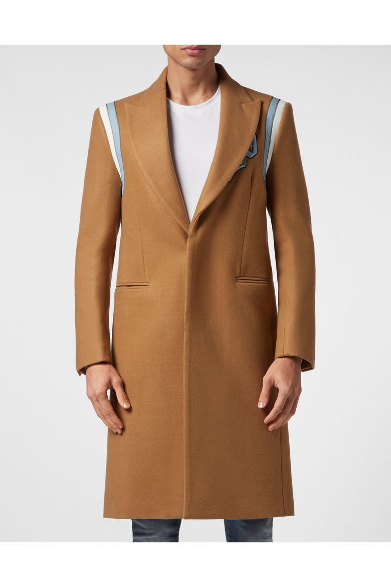 Wool Long Coat Gothic Plein Men, Main, color, beige