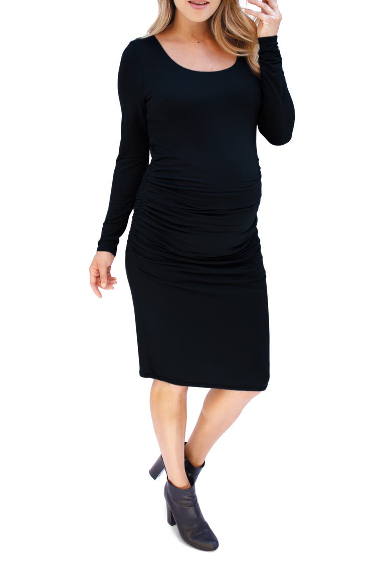 Ingrid & Isabel® Side Ruched Long Sleeve Maternity Body-Con Dress, Main, color, BLACK