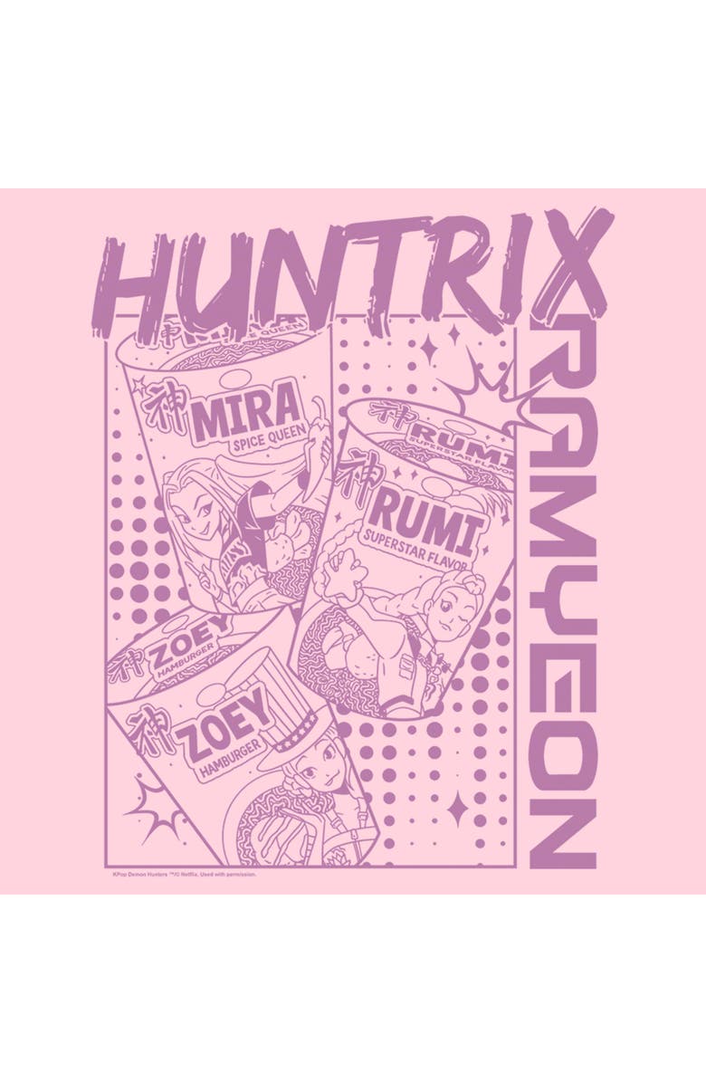 KPop Demon Hunters Junior's KPop Demon Hunters Zoey Mira and Rumi Ramyeon Graphic T-Shirt, Alternate, color, Light Pink