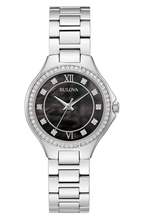 Crystal Bezel Mother of Pearl Bracelet Watch, 32mm
