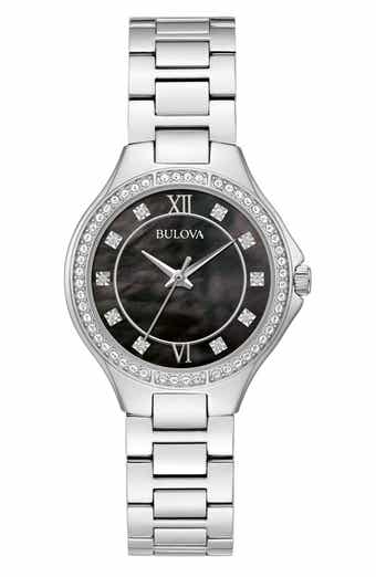 BULOVA Crystal Bezel Mother of Pearl Bracelet Watch, 32mm