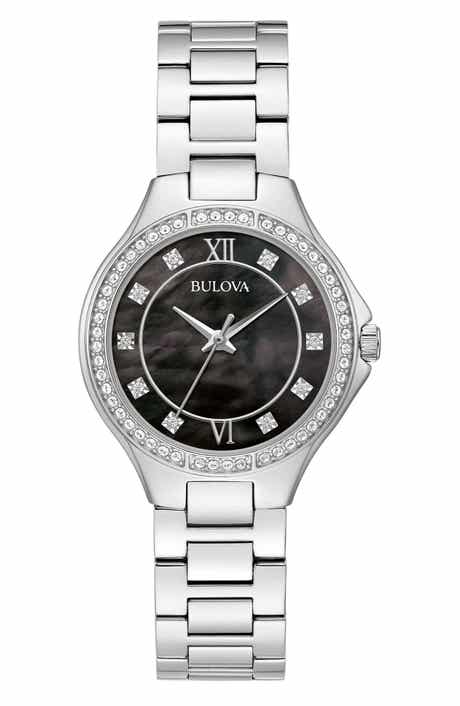 BULOVA Crystal Bezel Mother of Pearl Bracelet Watch, 32mm