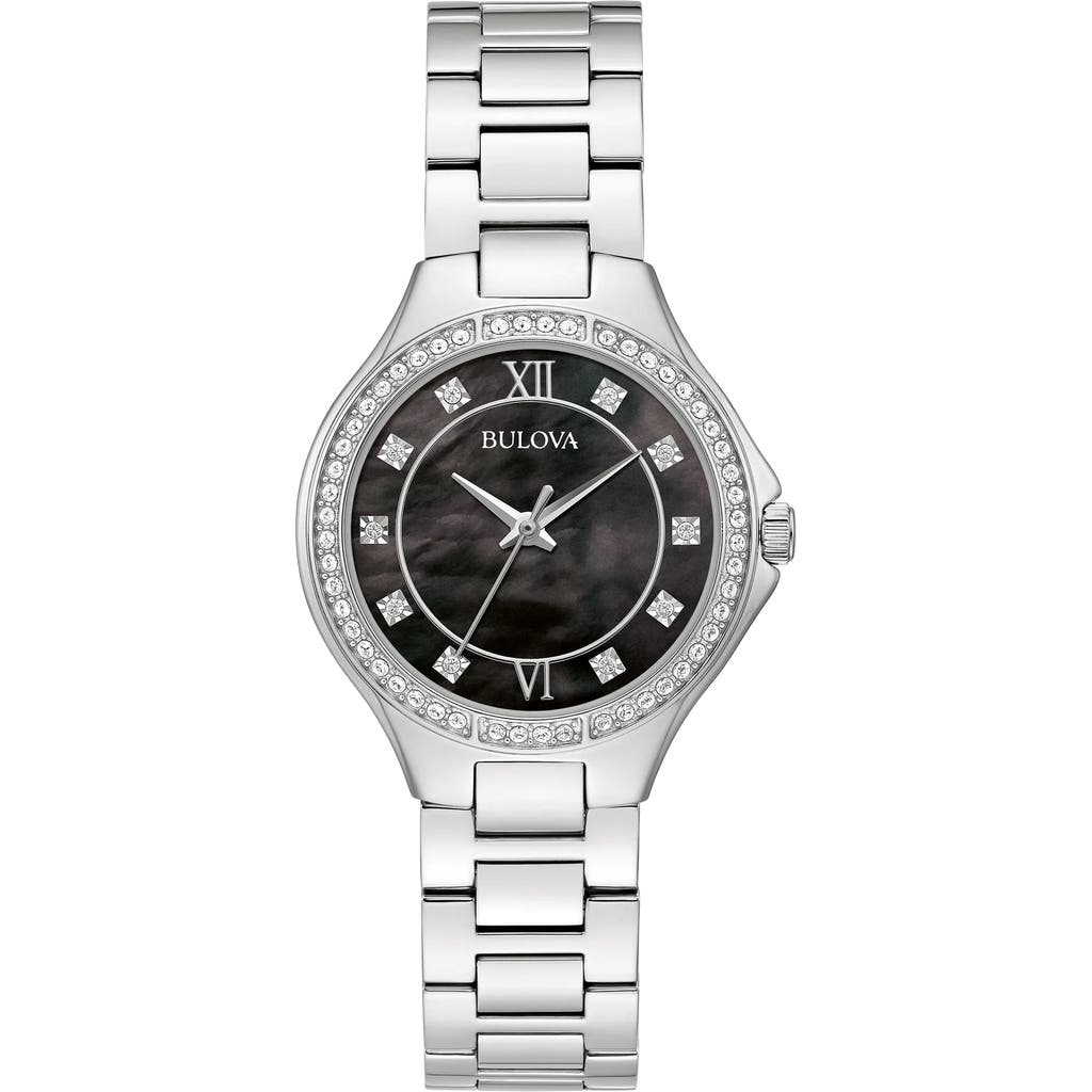 Bulova Crystal Bezel Mother Of Pearl Bracelet Watch, 32mm In Silver
