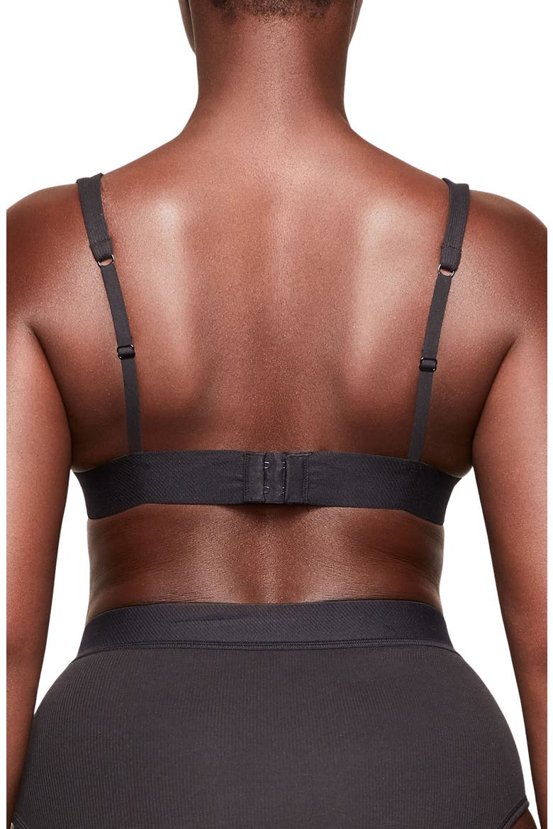 Stretch Cotton Rib Plunge Bralette, Alternate, color, SOOT