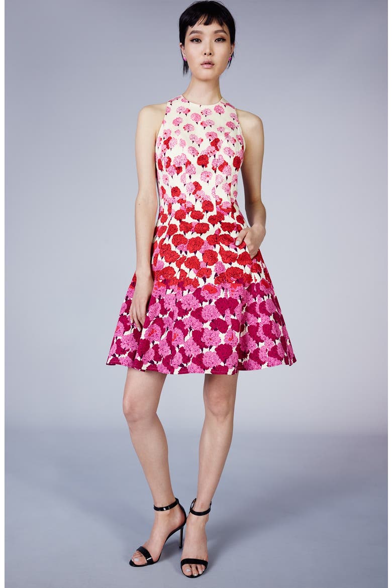 Floral Print Fit & Flare Dress, Alternate, color, CREAM/ PERIWINKLE