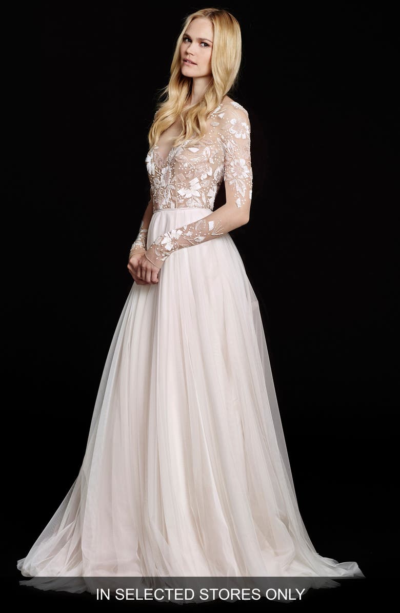 Hayley Paige Remmington Embellished English Net Gown, Alternate, color,