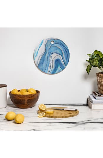 Deny Designs Abstract Watercolor Round Cutting Board In Blue