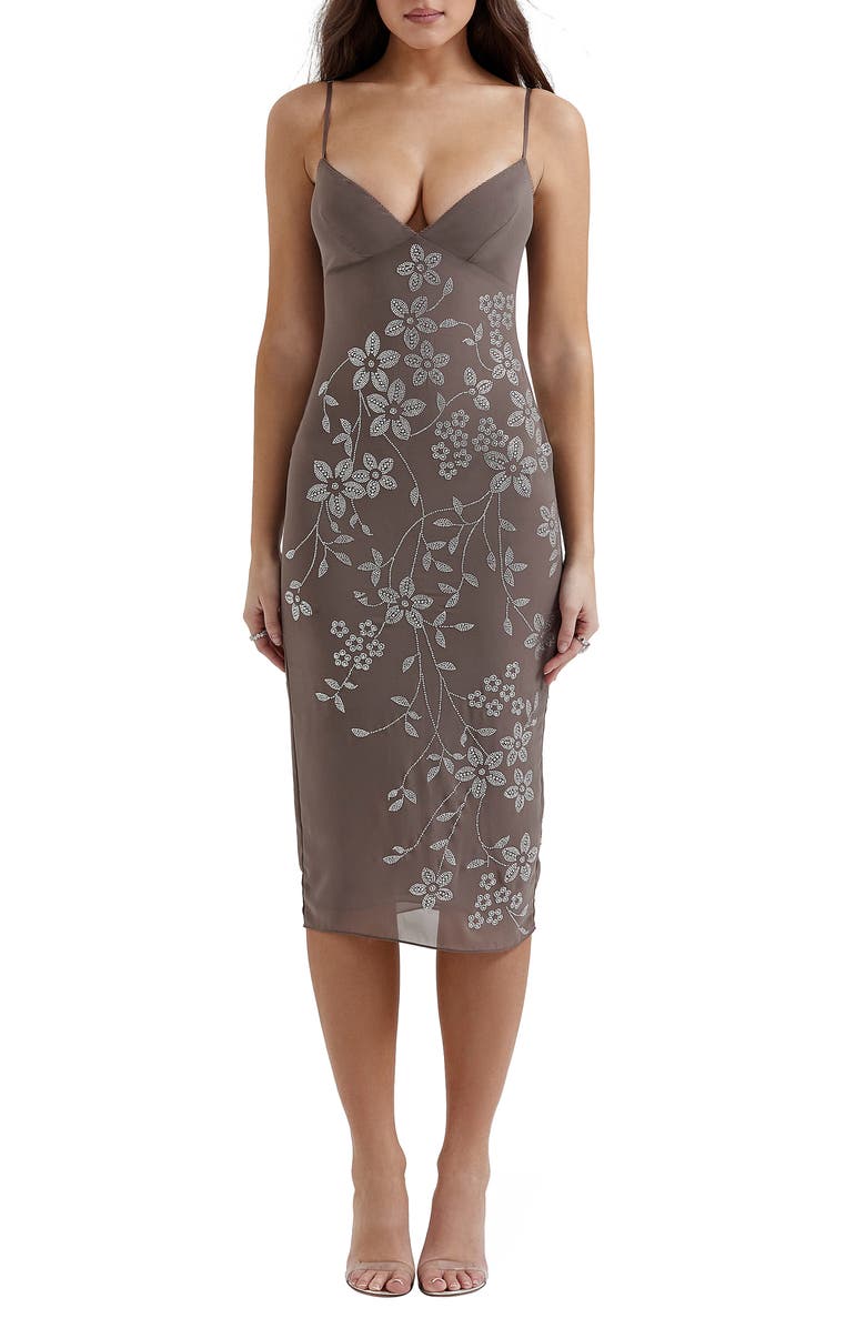 HOUSE OF CB Blanca Rhinestone Cocktail Midi Dress, Main, color, 