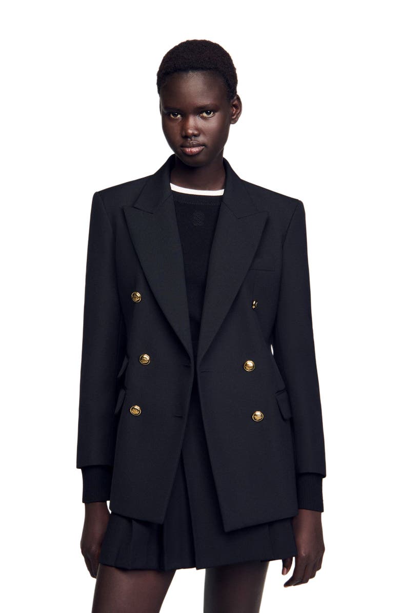 SANDRO Double-breasted suit jacket, Main, color, Black