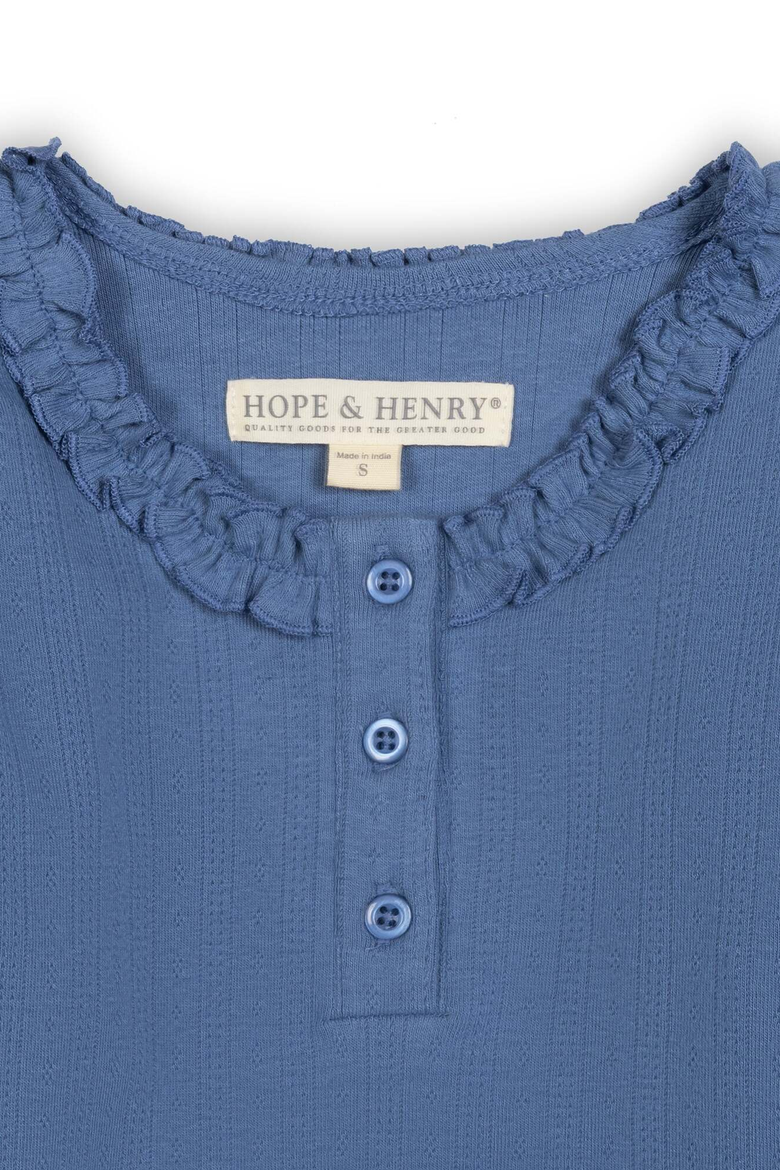 Kids' Organic Cotton Pointelle Henley Top, Alternate, color, Denim Blue Pointelle