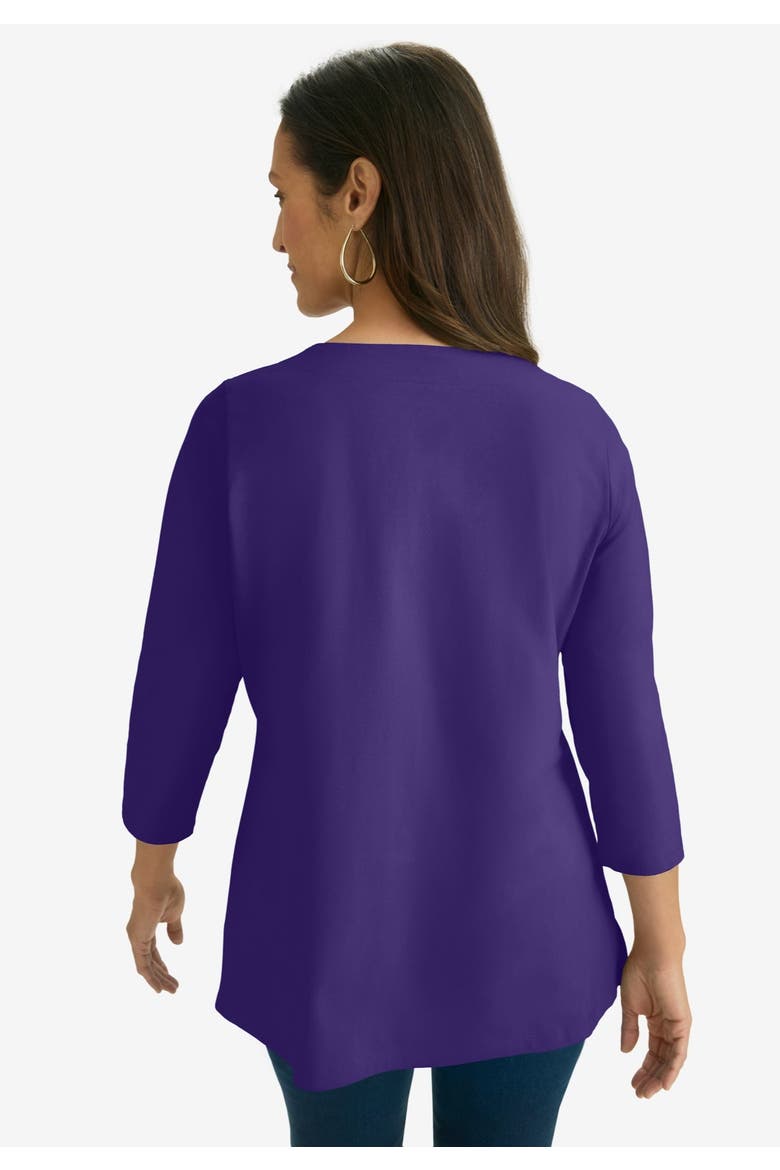 Stretch Cotton Notch Neck Tunic, Alternate, color, MIDNIGHT VIOLET