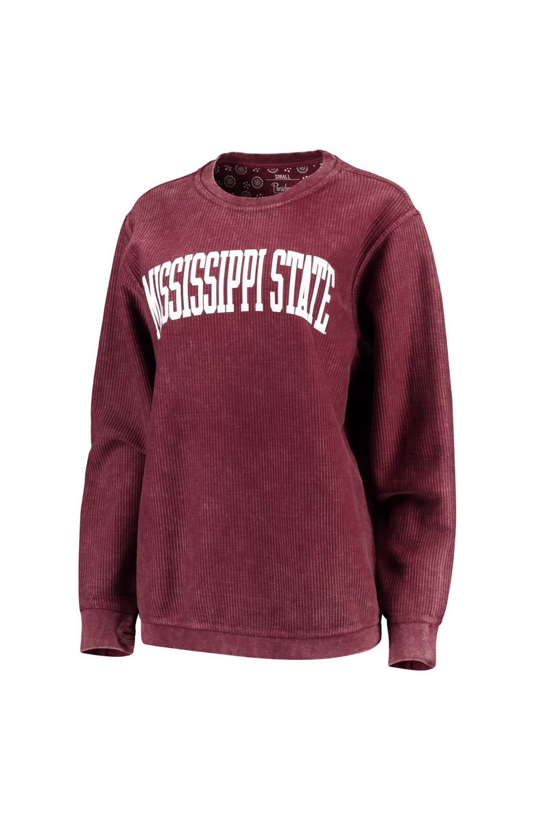 PRESSBOX Women's Pressbox Maroon Mississippi State Bulldogs Comfy Cord Vintage Wash Basic Arch Pullover Sweatshirt, Alternate, color, Maroon