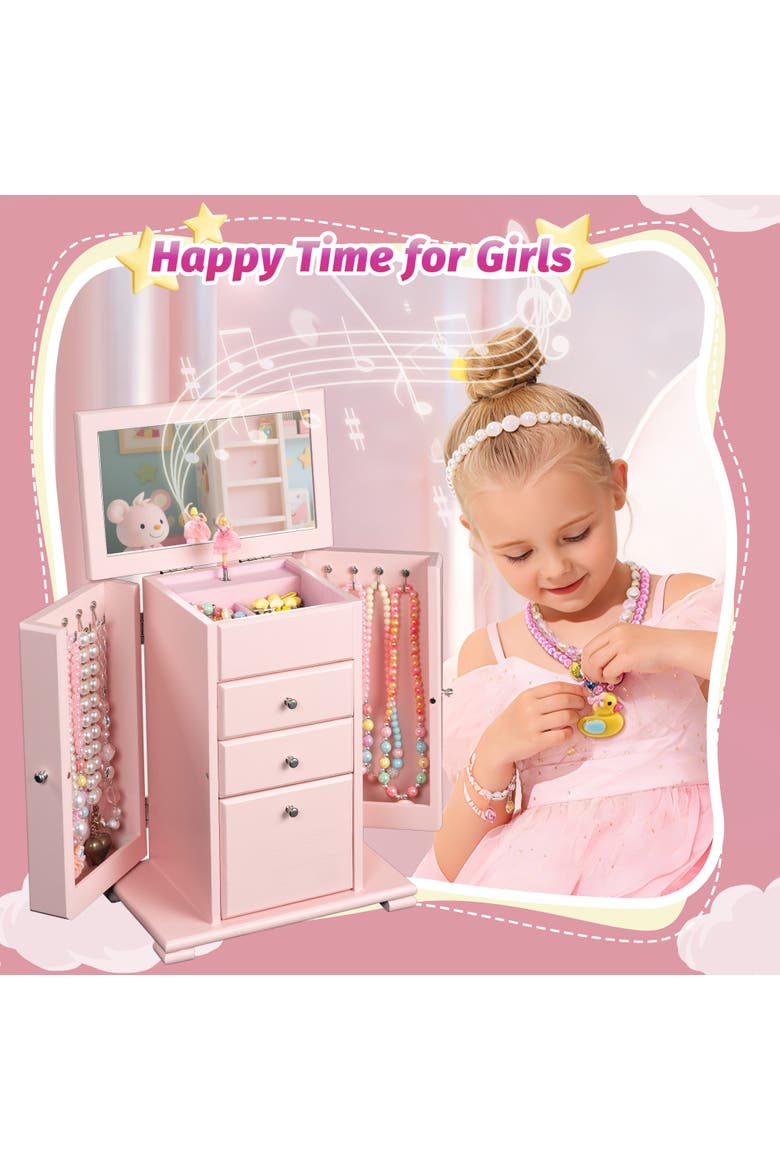 Kids Ballerina Musical Wooden Jewelry Box, Alternate, color, Pink