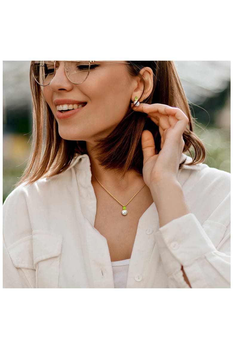 Peridot & Freshwater Pearl Stud Earrings & Pendant Necklace Set, Alternate, color, GREEN
