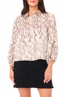 Vince Camuto Snakeskin Print Satin Button-Up Shirt