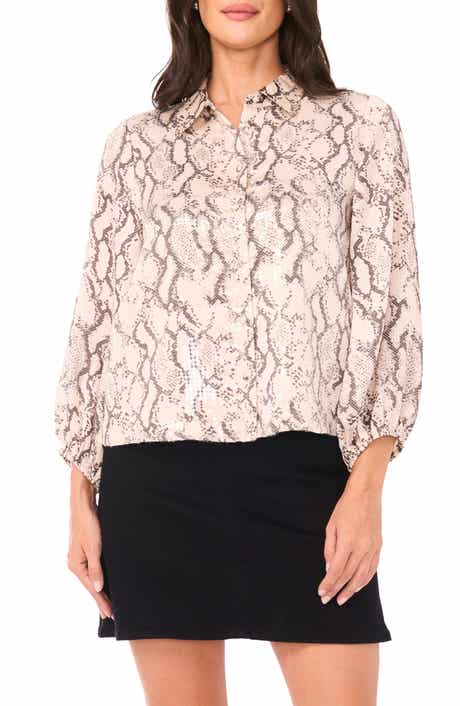 Vince Camuto Snakeskin Print Satin Button-Up Shirt